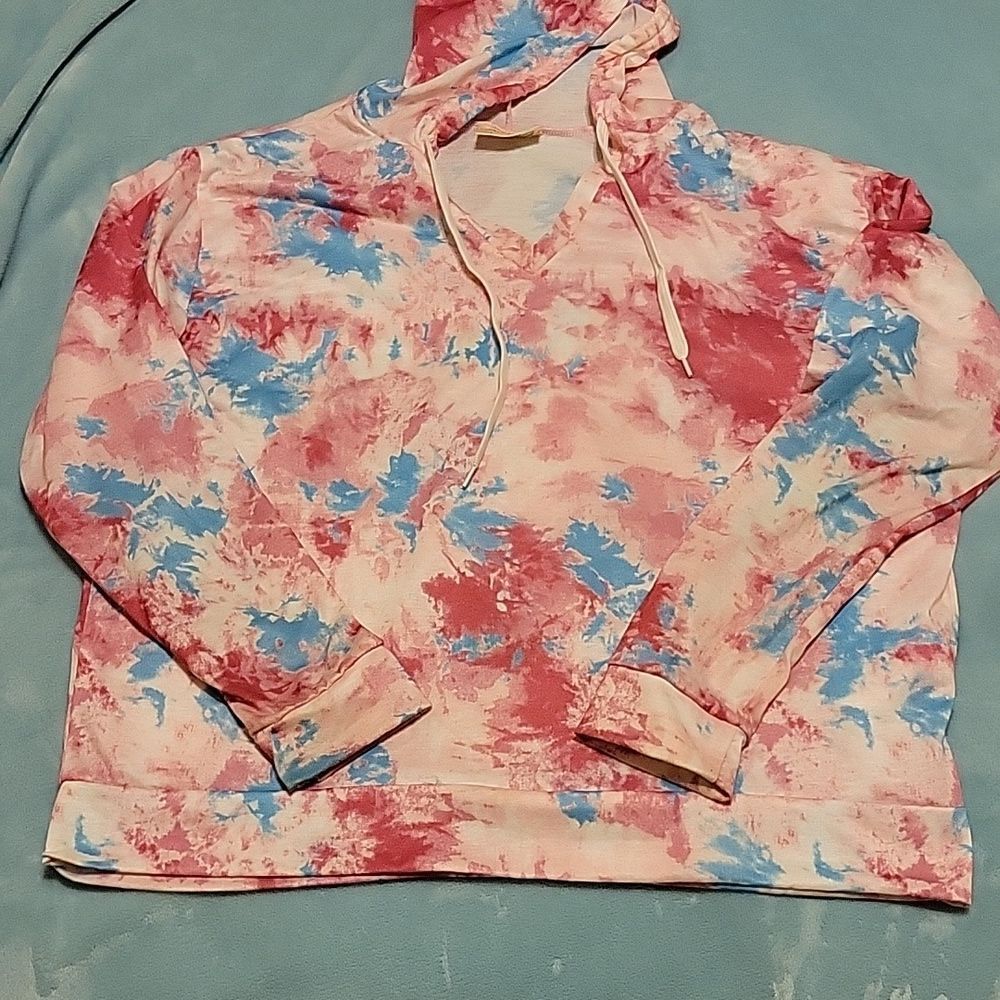 🫧 Bobbie Brooks tie dye hoodie with pockets  Size Lg pink teal NWOT